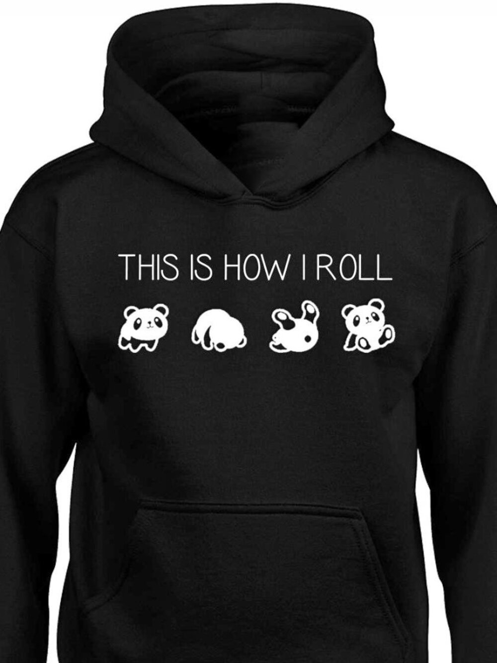 New This Is How I Roll Panda Bear Black Hoodie Fleece Sweatshirt